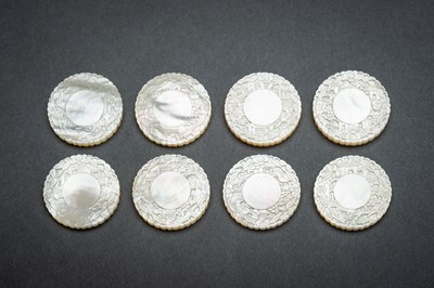 Lot 43 - A SET OF 14 MOTHER OF PEARL GAMING TOKENS