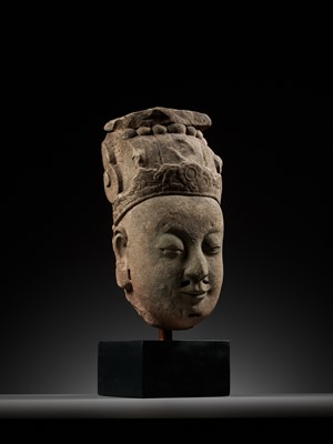Lot 68 - A SANDSTONE HEAD OF AN OFFICIAL, MING DYNASTY