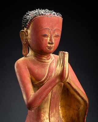 Lot 250 - A BURMESE LACQUERED PAPER MACHE FIGURE OF A MONK, 18th – 19th CENTURY