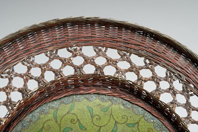 Lot 74 - A CLOISONNE AND WOVEN METAL PLATE, MEIJI