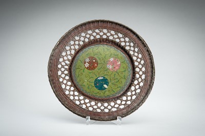 Lot 74 - A CLOISONNE AND WOVEN METAL PLATE, MEIJI