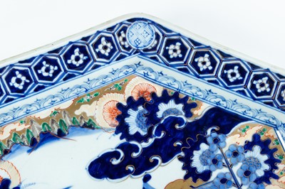 Lot 238 - A PAIR OF OCTAGONAL IMARI PORCELAIN CHARGERS, MEIJI