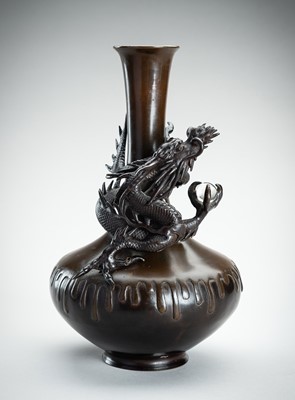 Lot 20 - A BRONZE VASE WITH A DRAGON, MEIJI