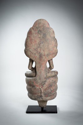 Lot 1435 - AN ANGKOR-STYLE STONE FIGURE OF BUDDHA MUCHALINDA