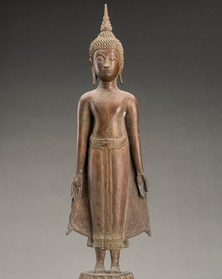 A BRONZE STANDING FIGURE OF BUDDHA, AYUTTHAYA STYLE, 19TH CENTURY