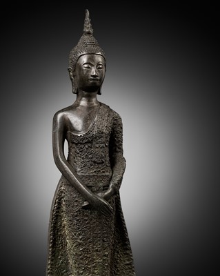 Lot 294 - A BRONZE STANDING FIGURE OF BUDDHA, RATTANAKOSIN PERIOD