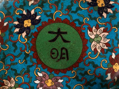 Lot 352 - A CLOISONNÉ ENAMEL ‘ELEPHANT’ TRIPOD BRAZIER AND COVER, QING DYNASTY