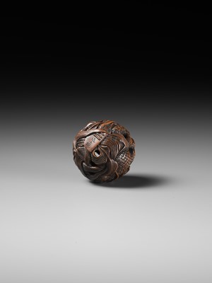 Lot 82 - MASANAO: A FINE WOOD NETSUKE DEPICTING AN AUTUMNAL SCENE OF QUAILS AND MILLET