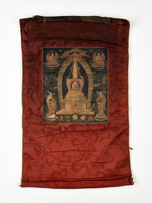 Lot 36 - A THANGKA OF A BUDDHIST STUPA, TIBET, 18th-19th CENTURY