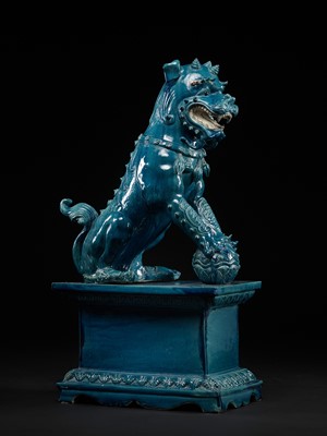 Lot 258 - A RARE AND MASSIVE TURQUOISE-GLAZED FIGURE OF A BUDDHIST LION, QING DYNASTY