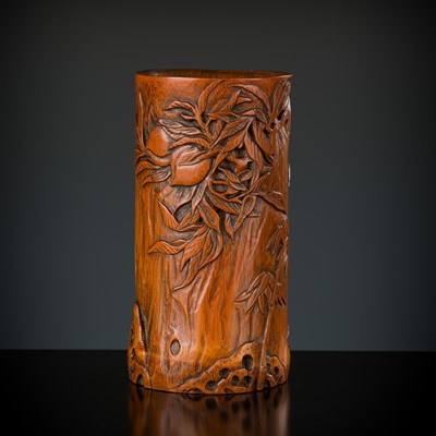 Lot 285 - A BAMBOO ‘PEACH TREE’ BRUSHPOT, BITONG, LATE MING TO EARLY QING DYNASTY