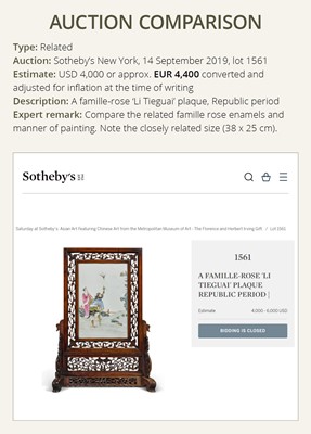 Lot 283 - A FAMILLE ROSE AND GILT-DECORATED ‘GUAN YU AND ZHANG FEI’ PLAQUE, LATE QING DYNASTY TO REPUBLIC PERIOD