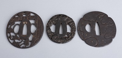 Lot 444 - A GROUP OF THREE IRON TSUBA, EDO