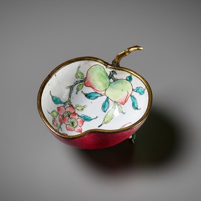 Lot 363 - A CANTON ENAMEL AND GILT-COPPER ‘PEACH’ BRUSHWASHER, 18TH TO EARLY 19TH CENTURY