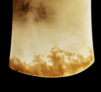 Lot 1002 - A WHITE AND YELLOW JADE AX, FU, NEOLITHIC PERIOD