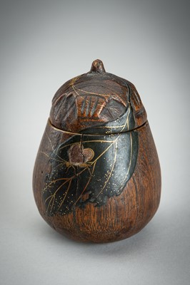 Lot 249 - A LACQUERED BOXWOOD NATSUME SHAPED AS AN EGGPLANT, EDO