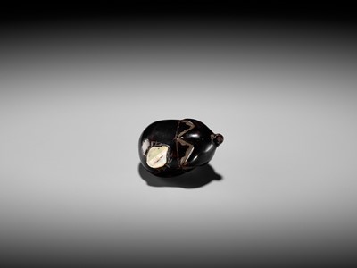 Lot 379 - A RARE LACQUER HAKO NETSUKE OF AN EGGPLANT (NASUBI)
