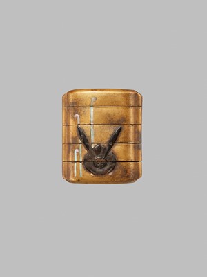 Lot 14 - A CHARMING SMALL FOUR-CASE GOLD LACQUER INRO WITH THE MOON RABBIT