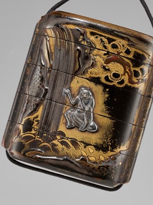 Lot 7 - AN INLAID FOUR-CASE LACQUER INRO DEPICTING KYOYU AND SOFU