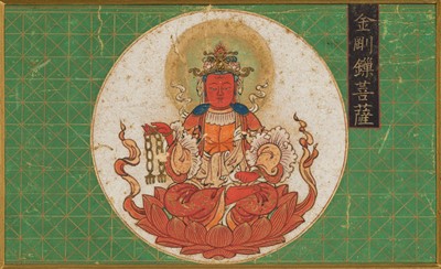 Lot 596 - A RARE SET OF SIX MANDARA FRAGMENTS DEPICTING BODHISATTVA