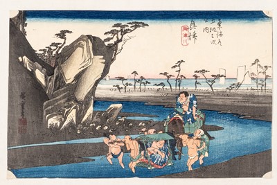 Lot 639 - UTAGAWA HIROSHIGE (1797-1858): OKITSU RIVER AT OKITSU