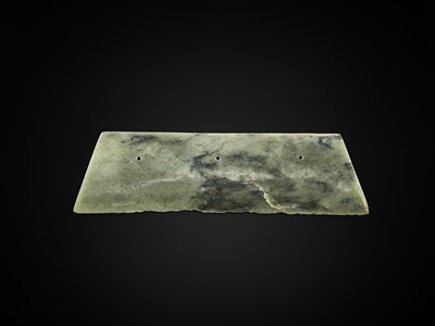 Lot 772 - A LARGE ARCHAIC GREEN JADE AXE BLADE, DAO, QIJIA CULTURE