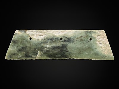 Lot 772 - A LARGE ARCHAIC GREEN JADE AXE BLADE, DAO, QIJIA CULTURE
