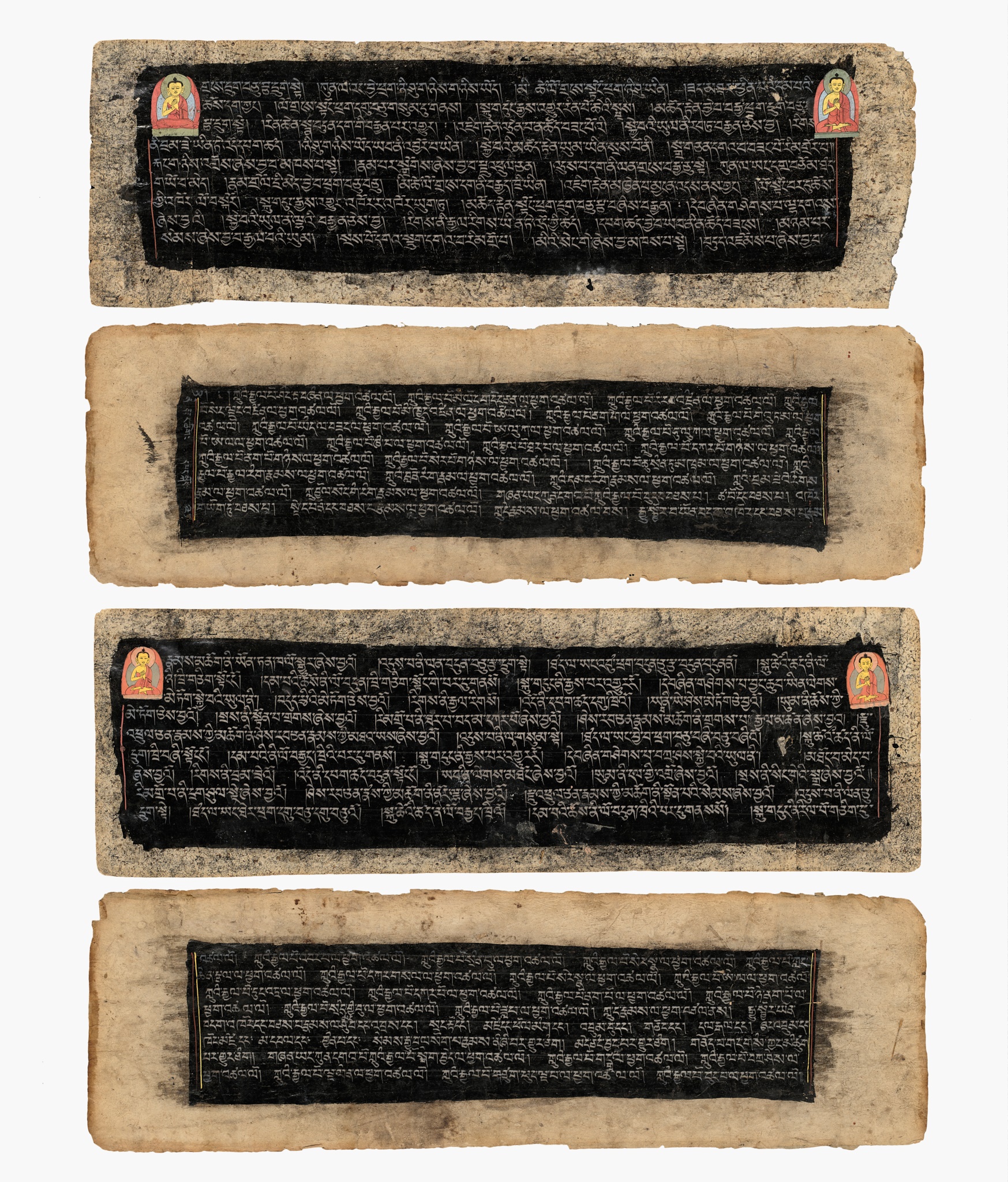 Lot 336 - FOUR TIBETAN SUTRA PAGES WITH POLYCHROME