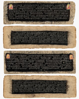 Lot 336 - FOUR TIBETAN SUTRA PAGES WITH POLYCHROME ILLUMINATIONS, 13TH-14TH CENTURY