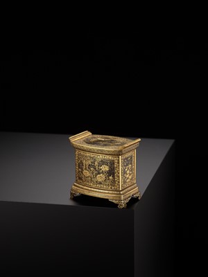 Lot 113 - KOMAI: A SUPERB GOLD-DAMASCENED IRON TABLE CABINET (KODANSU)