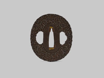 AN IRON TSUBA WITH SCROLLING CLOUDS