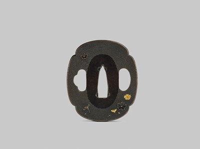 A FINE SHAKUDO TSUBA WITH CUTTLEFISH AND CHERRY BLOSSOMS