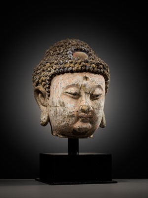 Lot 178 - A STUCCO HEAD OF BUDDHA, YUAN TO MING DYNASTY