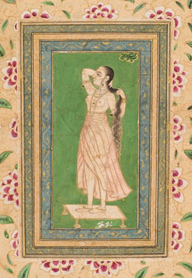 Lot 1644 - AN INDIAN MINIATURE PAINTING OF A LADY