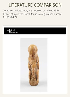 Lot 691 - A CARVED BONE KRIS HILT IN THE FORM OF A MALE DEMON, INDONESIA, 18TH-19TH CENTURY