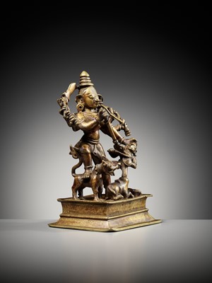 Lot 730 - A BRASS FIGURE OF DURGA MAHISHASURAMARDINI, INDIA, 16TH-17TH CENTURY