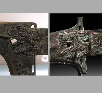 Lot 299 - A BRONZE ‘TIGER’ HALBERD BLADE, ZHONGHU GE, EASTERN ZHOU DYNASTY, WARRING STATES PERIOD