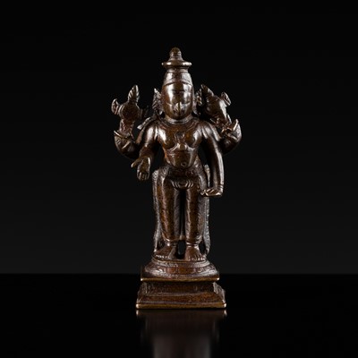 Lot 205 - A SMALL BRONZE FIGURE OF VISHNU