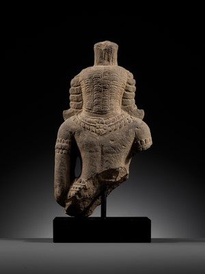 Lot 709 - A SANDSTONE BUST OF A DEMON, ASURA, ANGKOR PERIOD