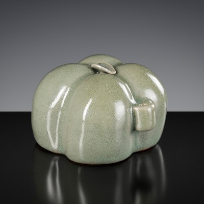 Lot 956 - A CELADON-GLAZED ‘PUMPKIN’ WATER DROPPER, JOSEON DYNASTY