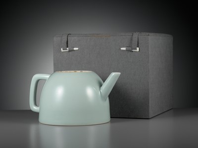 Lot 109 - A RARE CELADON-GLAZED TEAPOT, YONGZHENG MARK AND PERIOD