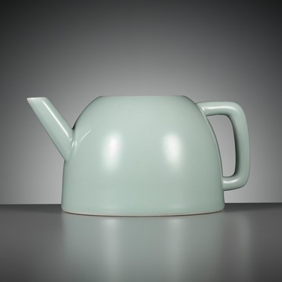 Lot 109 - A RARE CELADON-GLAZED TEAPOT, YONGZHENG MARK AND PERIOD