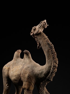 Lot 64 - A LARGE PAINTED POTTERY FIGURE OF A BACTRIAN CAMEL, TANG DYNASTY