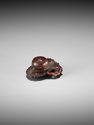 Lot 187 - MASANAO: A WOOD NETSUKE OF A SNAIL ON A STRAW SANDAL