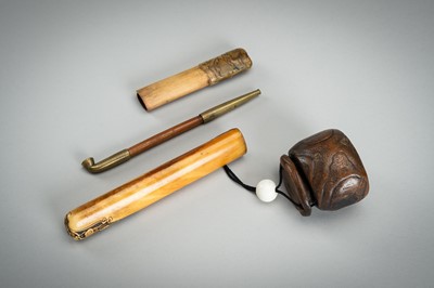Lot 534 - A LOT WITH TWO KISERUZUTSU WITH POUCH AND TONKOTSU, EDO - MEIJI
