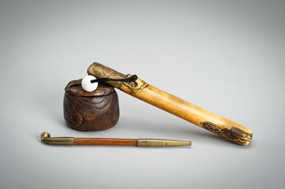 Lot 534 - A LOT WITH TWO KISERUZUTSU WITH POUCH AND TONKOTSU, EDO - MEIJI