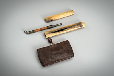 Lot 534 - A LOT WITH TWO KISERUZUTSU WITH POUCH AND TONKOTSU, EDO - MEIJI