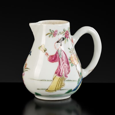 Lot 205 - A FAMILLE ROSE ‘LADIES IN THE GARDEN’ CREAM JUG, YONGZHENG PERIOD