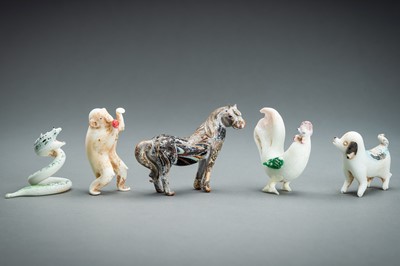 Lot 699 - A RARE GROUP OF FIVE ‘ZODIAC’ GLASS FIGURES, QING DYNASTY OR EARLIER