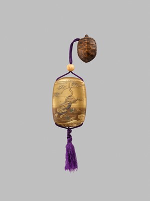 Lot 345 - A FINE FOUR-CASE GOLD LACQUER INRO WITH YOKO AND THE TIGER